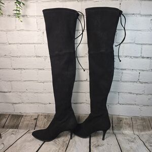 Stuart Weitzman Black Over-the-Knee Suede Tiemodel Almond Toe Womens Boots 9 EUC